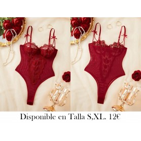 Body de Encaje Bordado con Flores en Rojo LENCERIA VINO BODY VINO