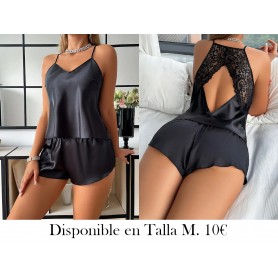 Conjunto de Camisola Sin Espalda CONJUNTO PIJAMA NEGRA