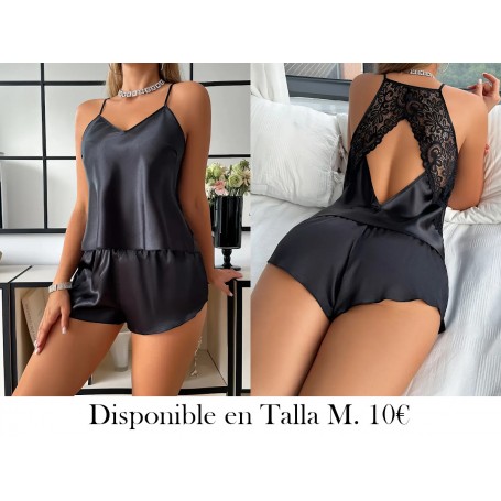 Conjunto de Camisola Sin Espalda CONJUNTO PIJAMA NEGRA