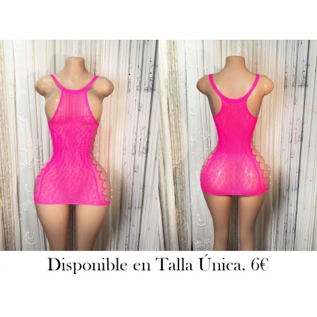 Vestido de malla ajustado con huecos VESTIDO MALLA FUSCIA