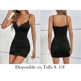 Vestido Mini Ajustado con Escote en V VESTIDO NEGRO