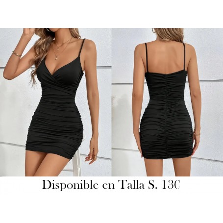 Vestido Mini Ajustado con Escote en V VESTIDO NEGRO