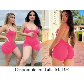 Mujeres Sexy de Color Sólido Crew Neck Backless ENTERIZO ROSA