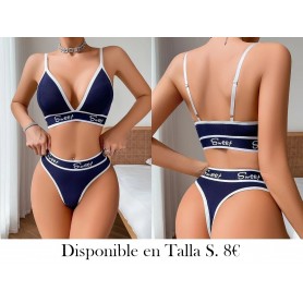 Conjunto de bralette de punto con cuello en V LENCERIA AZUL SWEET
