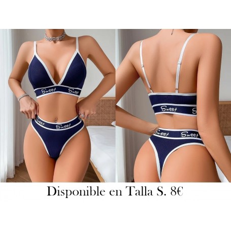 Conjunto de bralette de punto con cuello en V LENCERIA AZUL SWEET