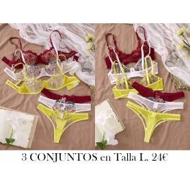 6piezas Conjunto de Lencería Elegante de Bordado LENCERIA VINO BLANCA AMARILLA