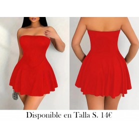 Mujeres Sexy Vestido de Verano Bandeau VESTIDO ROJO STRAPLESS
