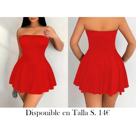 Mujeres Sexy Vestido de Verano Bandeau VESTIDO ROJO STRAPLESS