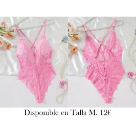 Body sexy de flores de melocotón con encaje de contraste BODY LENCERIA ROSA