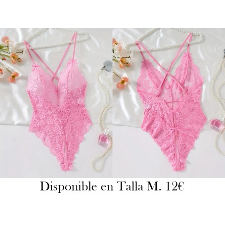 Body sexy de flores de melocotón con encaje de contraste BODY LENCERIA ROSA