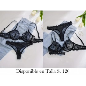 1 Juego de Sujetador con Aros y Tanga CONJUNTO LENCERIA NEGRA