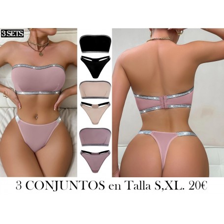 Juego de 3 Body sin Tirantes con Diseño Plateado 3 CONJUNTOS LENCERIA STRAPLESS