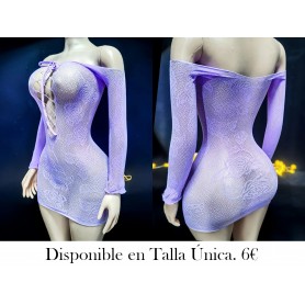 1pc Vestido Ajustado de Red Sexy VESTIDO MALLA AZUL MALLA LILA