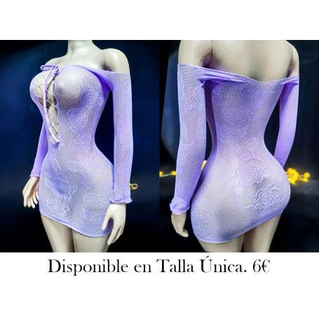 1pc Vestido Ajustado de Red Sexy VESTIDO MALLA AZUL MALLA LILA