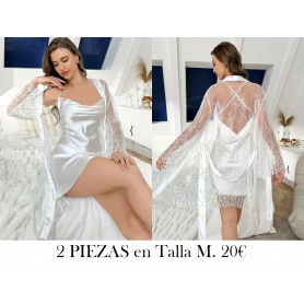 Conjunto de 2 Piezas de Camisón y Vestido PIJAMA Y BATA BLANCA 2 PIEZAS