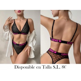 Conjunto de Sujetador con Diseño de Letras Delicadas LENCERIA NEGRA LOVE