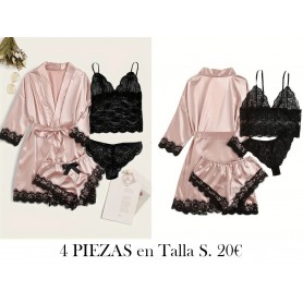 Conjunto de salón de satén sólido BATA ROSA 4 PIEZAS