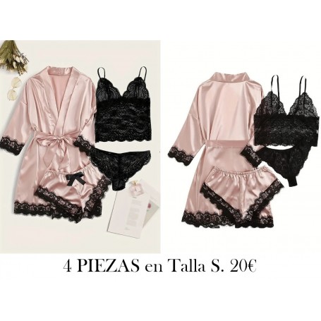 Conjunto de salón de satén sólido BATA ROSA 4 PIEZAS