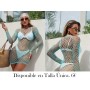 1pc Body Sexy de Red Transparente con Mangas VESTIDO MALLA AZUL