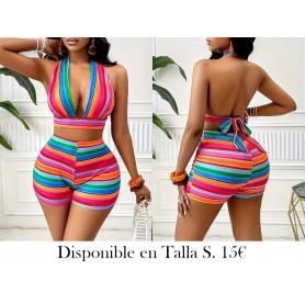 Conjunto de Top Corto y Shorts a Rayas CONJUNTO COLORES