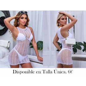 Vestido de Playa Transparente y Sexy Talla Grande VESTIDO MALLA BLANCA