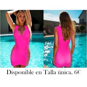 1 vestido sin bragas, lencería erótica, lencería sexy VESTIDO MALLA FUSCIA