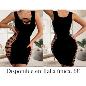 1 vestido sin bragas, lencería erótica, lencería sexy VESTIDO MALLA NEGRA