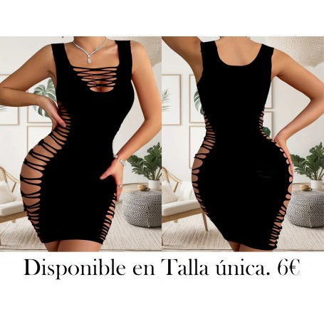 1 vestido sin bragas, lencería erótica, lencería sexy VESTIDO MALLA NEGRA