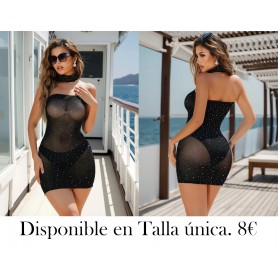Vestido de malla negra para mujer con adornos brillantes VESTIDO MALLA NEGRA