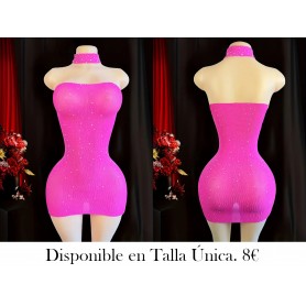 Conjunto de 2 piezas de lencería sexy VESTIDO MALLA FUSCIA