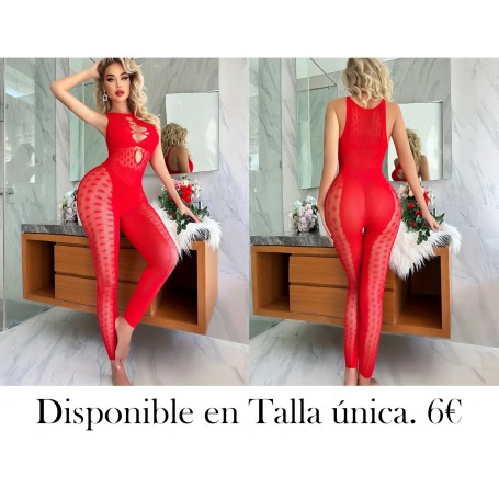 Body sexy rojo con lunares para mujer BODY ENTERIZO MALLA ROJA