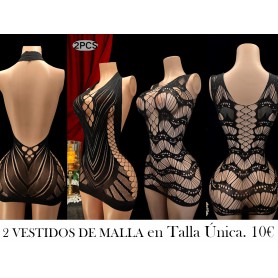 2pcs Vestido de Playa Transparente y Sexy 2 VESTIDOS MALLA NEGRA
