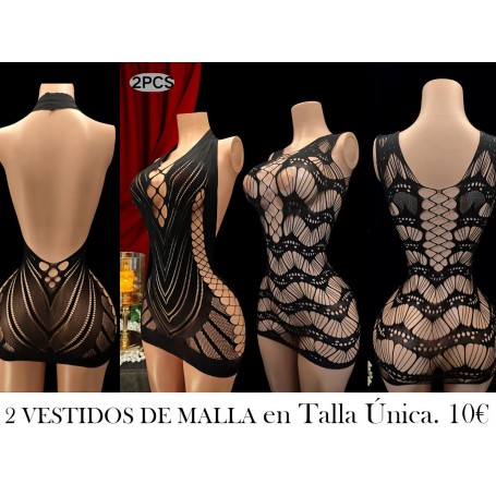 2pcs Vestido de Playa Transparente y Sexy 2 VESTIDOS MALLA NEGRA