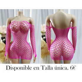 1 pieza de vestido ajustado de malla VESTIDO MALLA FUSCIA