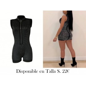 Traje de una pieza sin mangas con rhinestones ENTERIZO NEGRO