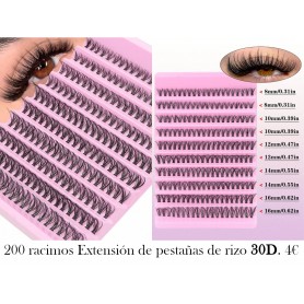 200 racimos Extensión de pestañas de rizo 30D