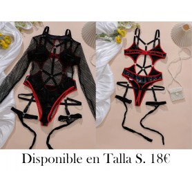 Conjunto de body de malla sexy para mujer BODY LENCERIA NEGRA ROJA