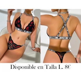 Conjunto de Lencería para Mujer CONJUNTO LENCERIA NEGRA BESOS