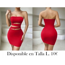 1pc Vestido mini sin tirantes VESTIDO ROJO STRAPLESS