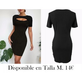 Vestido A-line con Recortes y Manga Corta Adelgazante VESTIDO NEGRO