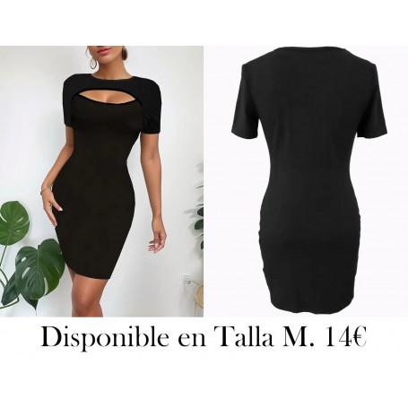 Vestido A-line con Recortes y Manga Corta Adelgazante VESTIDO NEGRO