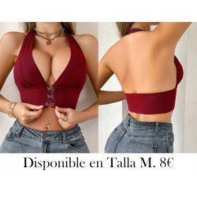 Sujetador sexy rojo sin espalda con cuello TOP VINO