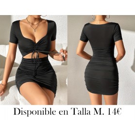 Vestido ajustado con escote corazón y cordón delantero VESTIDO NEGRO