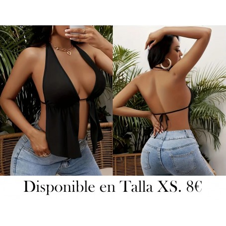 Top Corto Negro Elegante con Cuello Halter TOP NEGRO BLUSA NEGRA