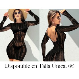 1PC Vestido Sexy de Red con Mangas Largas VESTIDO MALLA NEGRA