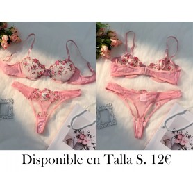 Conjunto de lencería bordada floral CONJUNTO LENCERIA ROSA