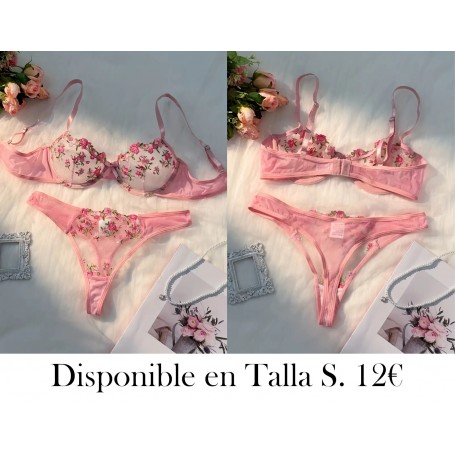 Conjunto de lencería bordada floral CONJUNTO LENCERIA ROSA