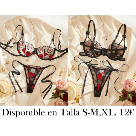 Conjunto de Lencería Sexy para Mujeres 2 Piezas CONJUNTO LENCERIA NEGRA BESOS CUTE