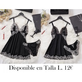 Conjunto de pijama elegante para mujer de 2 piezas VESTIDO LENCERIA NEGRA 2 PIEZAS