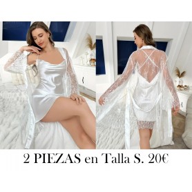 Conjunto de 2 Piezas de Camisón y Vestido PIJAMA Y BATA BLANCA 2 PIEZAS